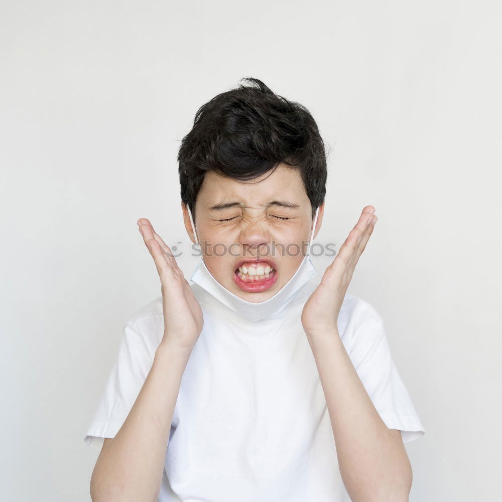 Similar – Image, Stock Photo funny child with colored pencil in the mouth against brick background