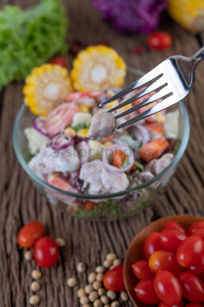 Similar – Green salad with pomegranate, manna croup, onion.