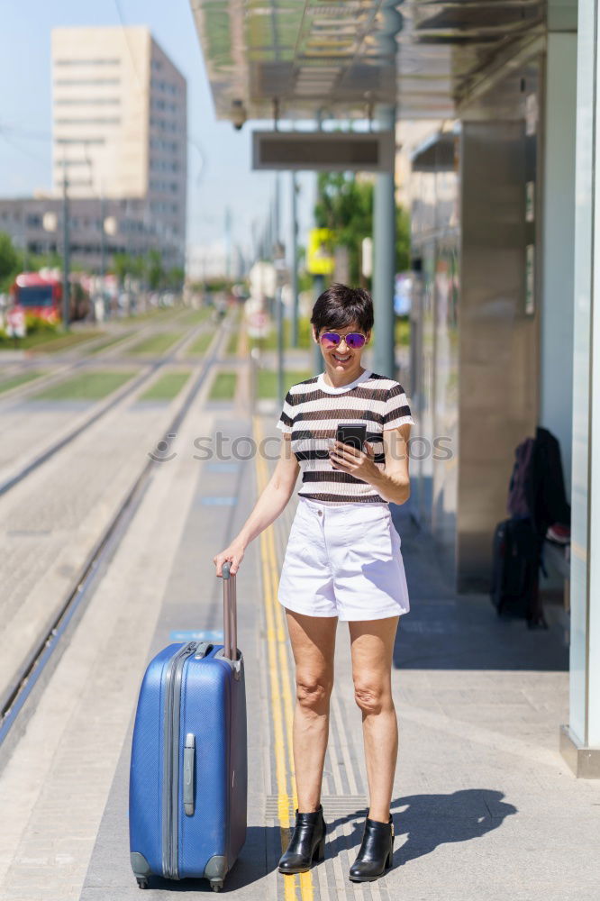 Similar – Cheerful tourist on train station