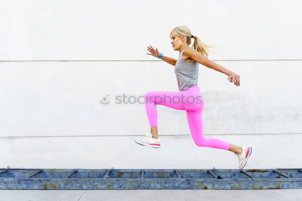 Similar – Image, Stock Photo Young fitness woman runner stretching legs after run.