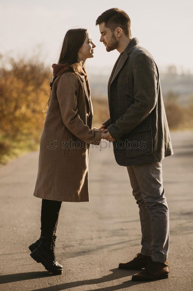 Image, Stock Photo Young smiling couple on a path in the park.