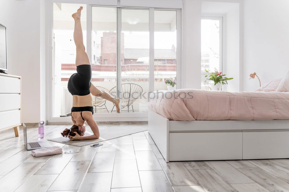 Similar – beautiful kid girl playing and jumping on bed