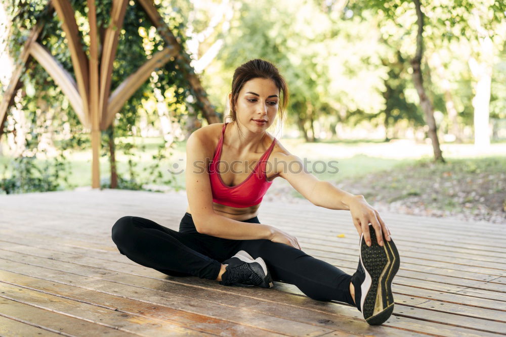 Image, Stock Photo Young slim fitness woman posing outdoors