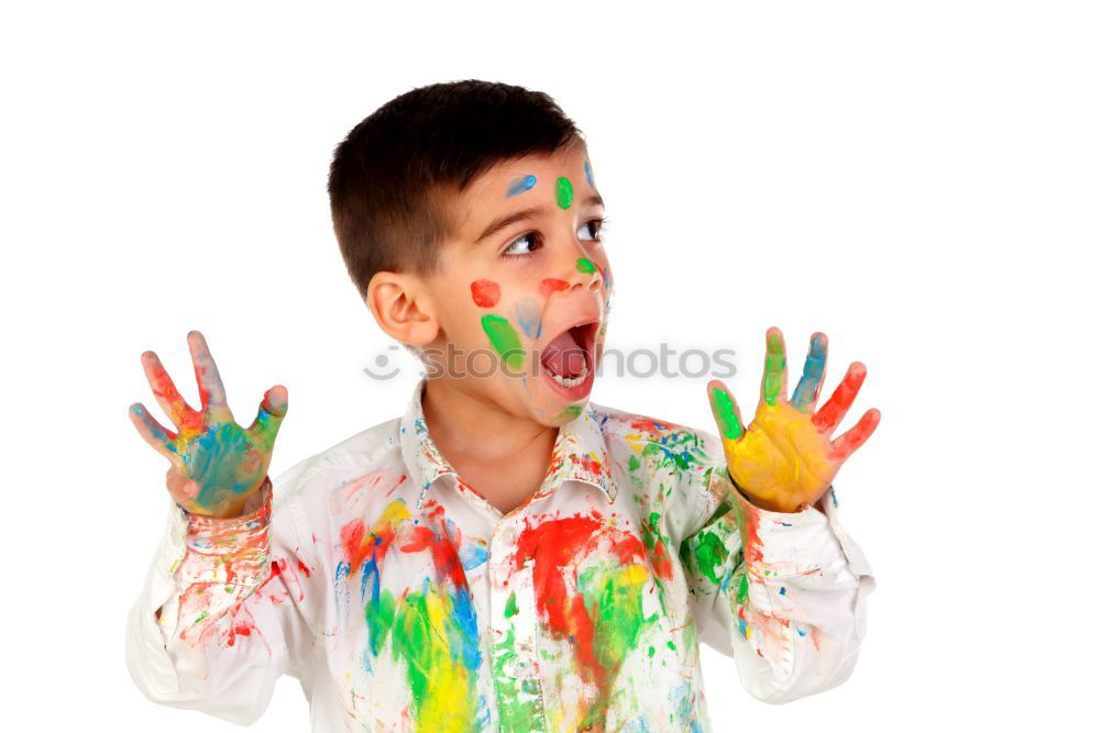 Image, Stock Photo boy with painted face and T-shirt painting