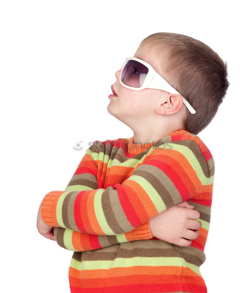 Similar – boy smiling and looking up with carboard glasses