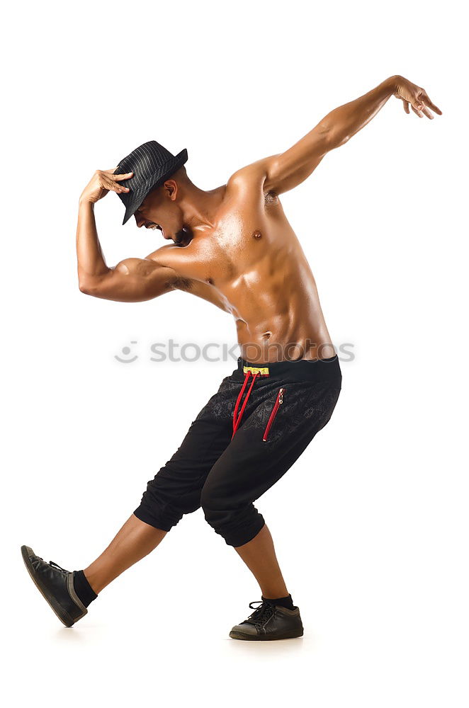 Similar – Fit shirtless young black man doing stretching