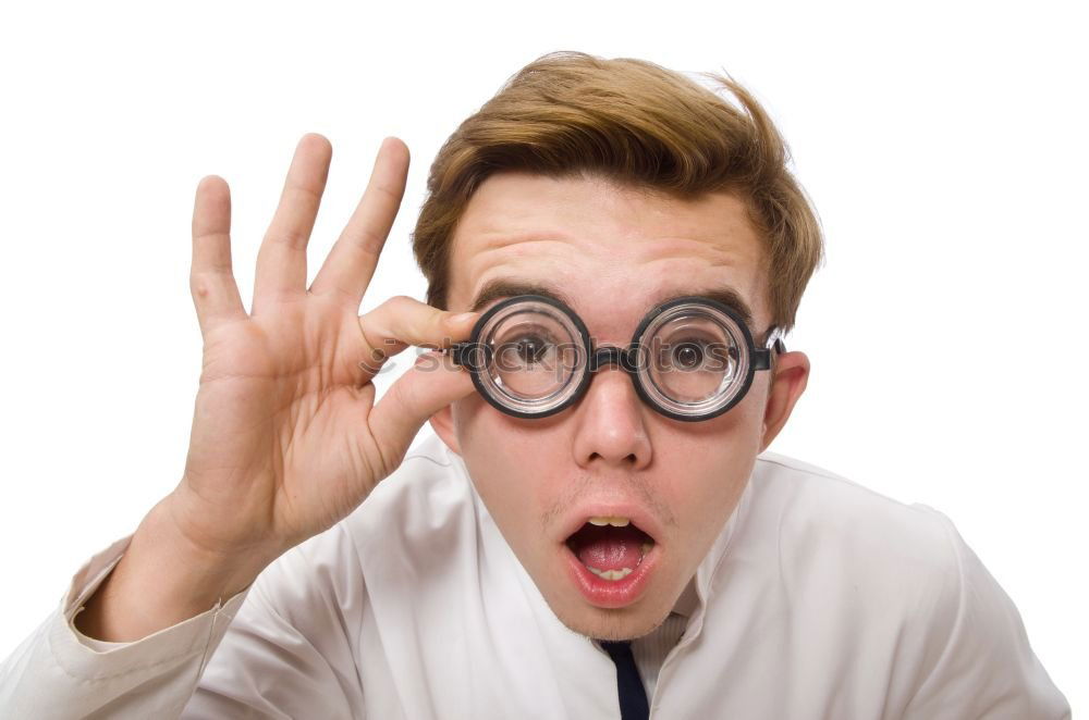 Similar – Image, Stock Photo surprised child looking through magnifying glass on brick background