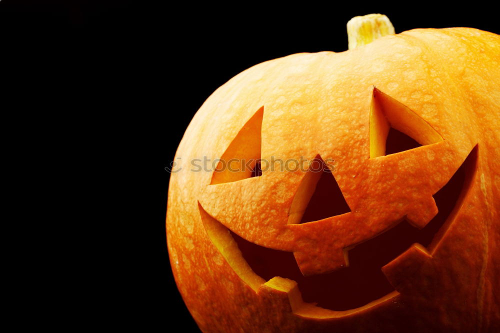 Similar – Image, Stock Photo Side view halloween pumpkin smile with fire burning eyes mouth