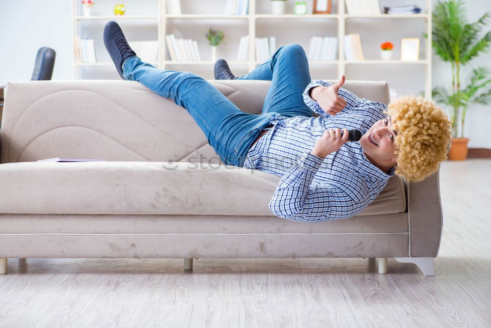 Similar – Image, Stock Photo Smiling woman lying on table