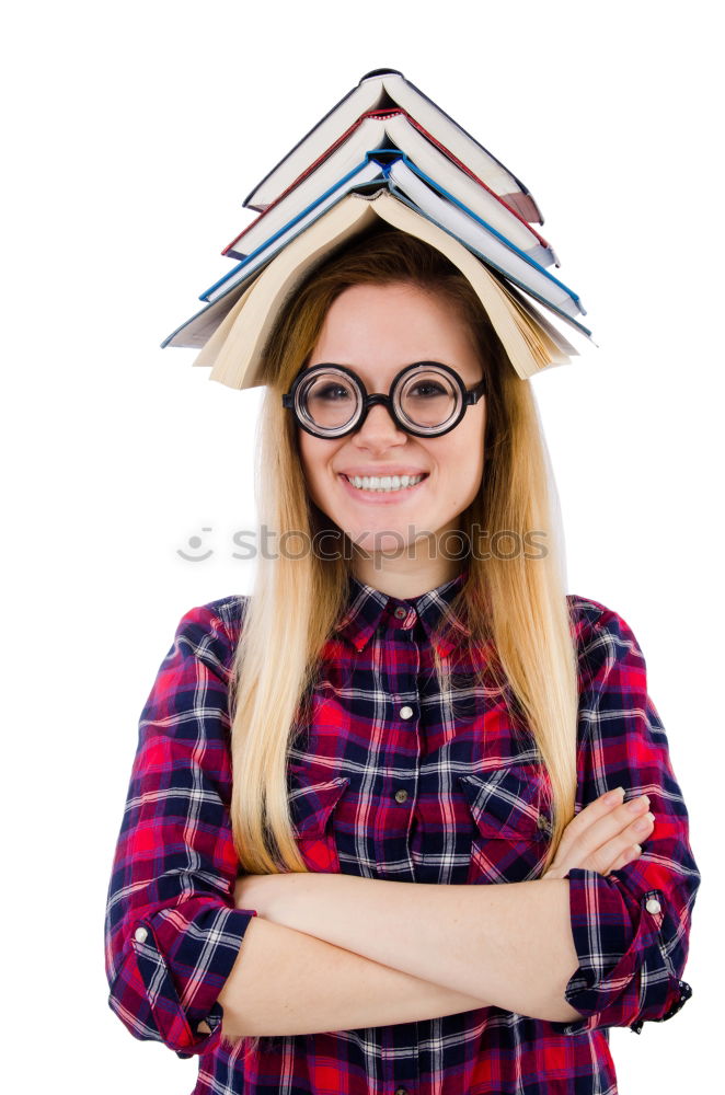 Similar – #A4# Knowledge and the woman in balance with her books