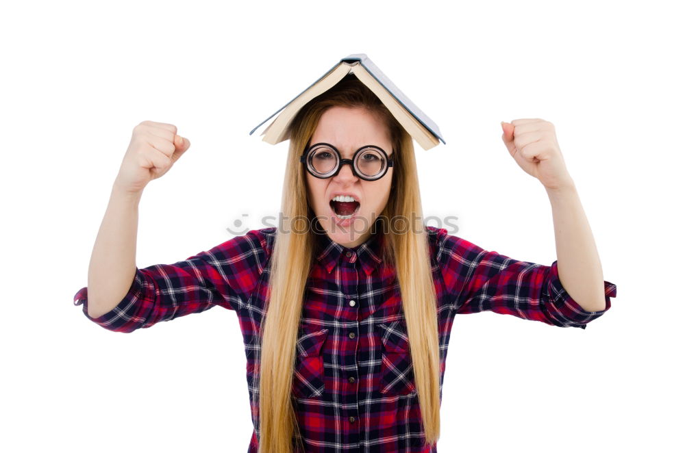 Similar – Image, Stock Photo happy and smiling child with book on head