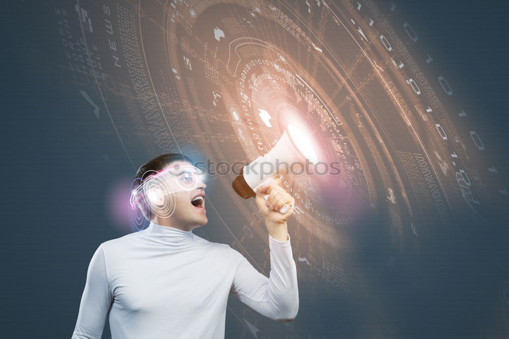 Image, Stock Photo Young smiling girl celebrating New Year holding sparklers