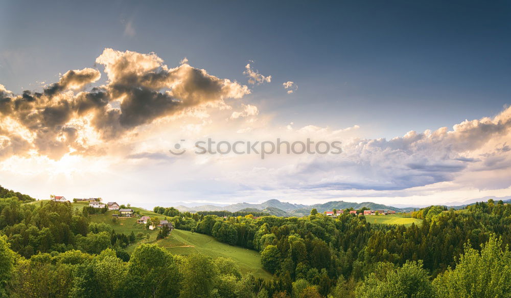 Similar – Image, Stock Photo Spring travel in Austria. Green fields