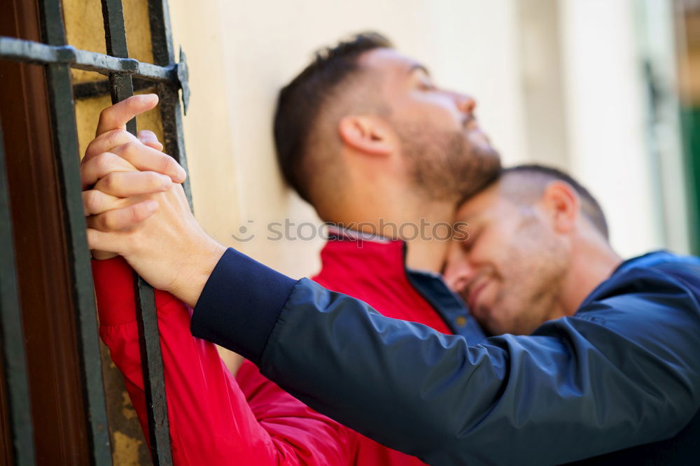 Gay couple in a romantic moment outdoors