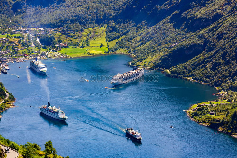 Similar – Cruise ships in the Geirangerfjord