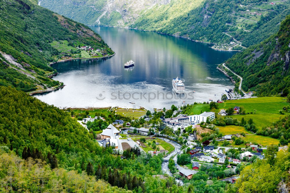 Image, Stock Photo Cruise ships in the Geirangerfjord