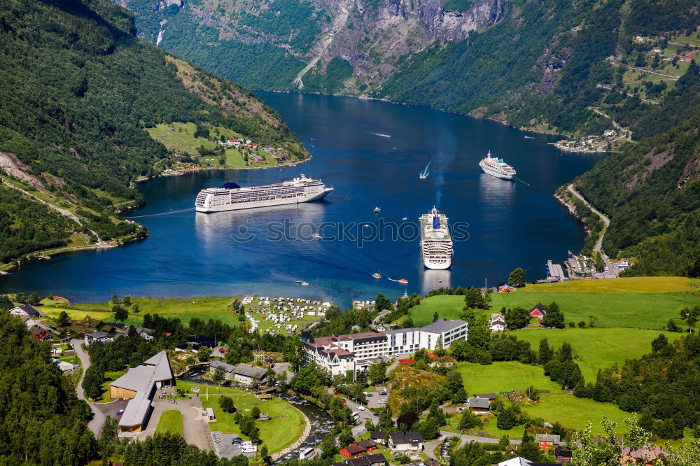 Similar – Cruise ships in the Geirangerfjord