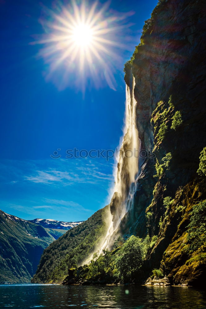 Similar – View of amazing waterfall on cloudy day