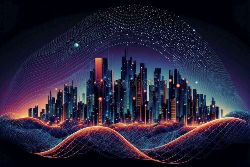 Image, Stock Photo Cityscape of modern buildings in the city night background with digital glitch effect