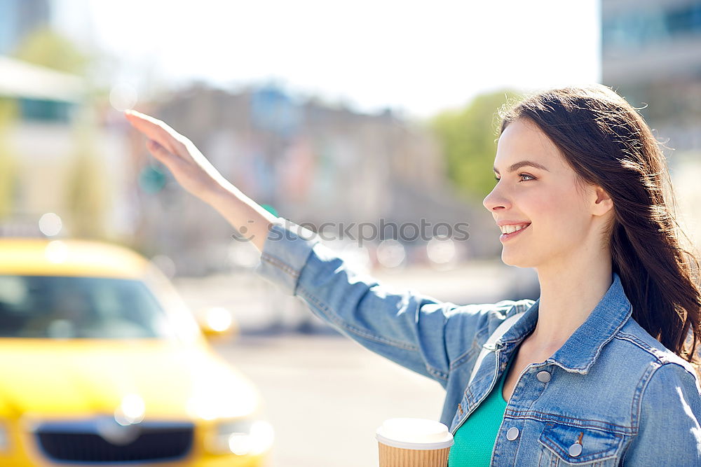 Similar – Image, Stock Photo Happy girl posing on the street