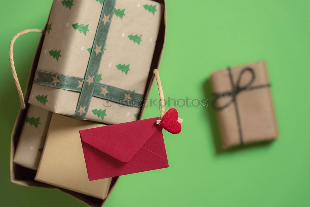 Similar – Image, Stock Photo Handmade gift boxes on brown paper background