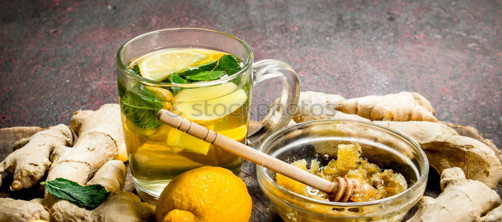 Similar – Image, Stock Photo Homemade refreshing drink with lemon juice and mint