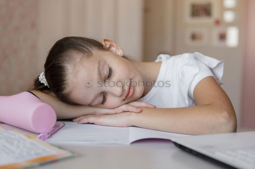 Similar – Image, Stock Photo Pupil girl sleeping in classroom