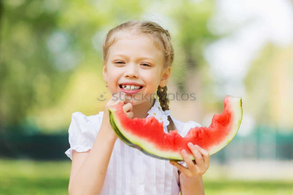 Similar – Image, Stock Photo Beautiful kid girl eating watermelon