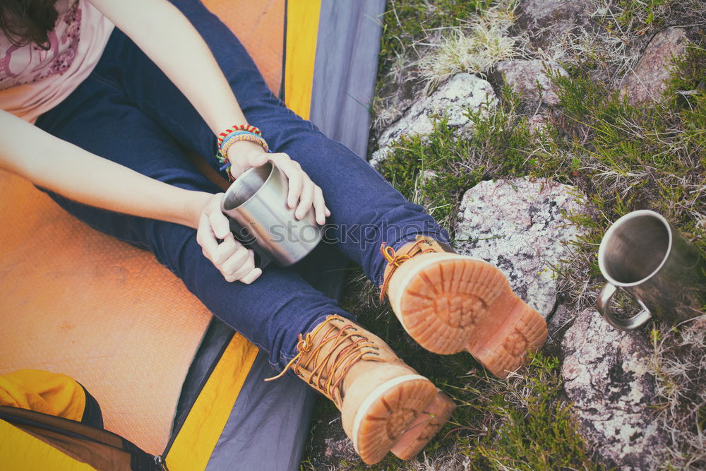 Similar – Image, Stock Photo Woman pausing while doing trekking