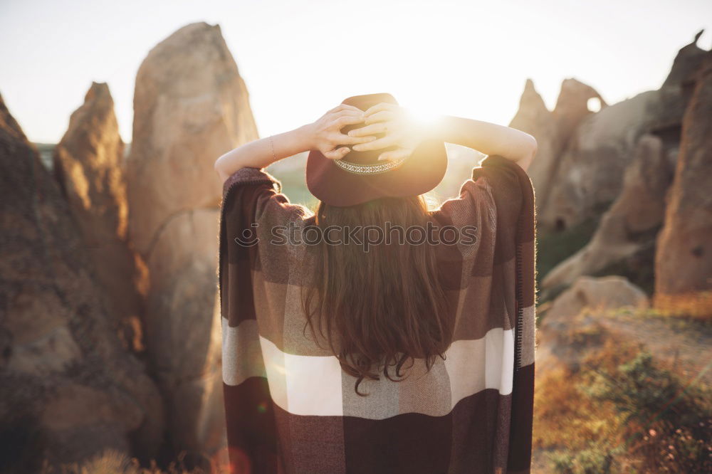 Image, Stock Photo Woman in green cold fields