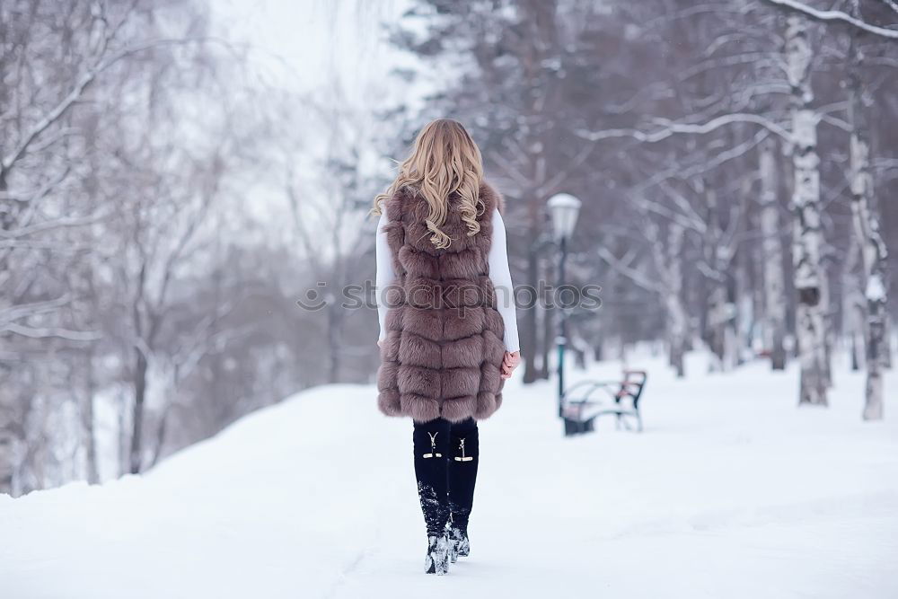 Similar – Young blonde woman lost in a snowy forest