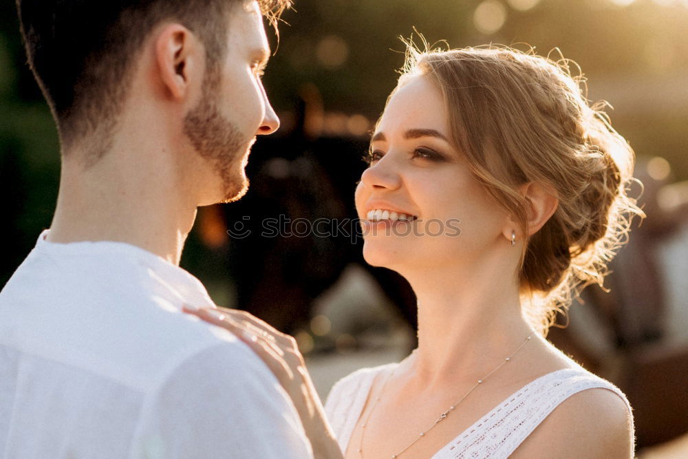 Similar – Image, Stock Photo Just married couple together in nature background