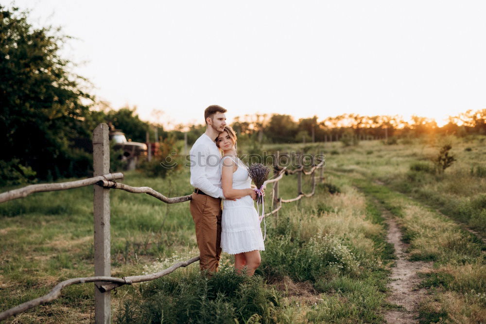 Similar – Elferly fit happy couple hiking through forest together on vacation