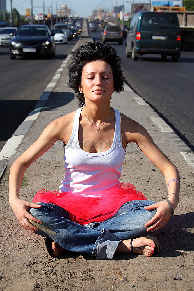 Similar – Image, Stock Photo Black woman, afro hairstyle, doing yoga on promenade.