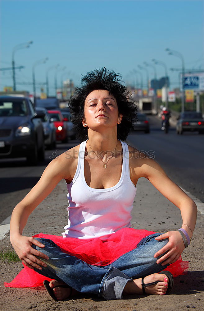 Similar – Image, Stock Photo Black woman, afro hairstyle, doing yoga on promenade.