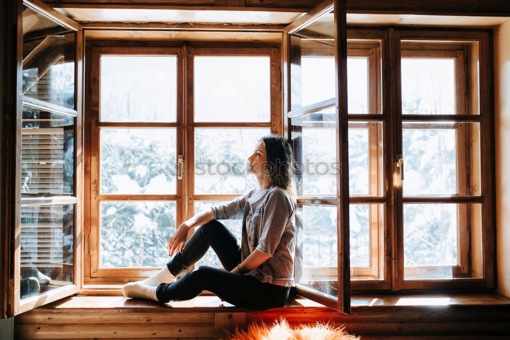 Image, Stock Photo Pretty woman sitting on couch