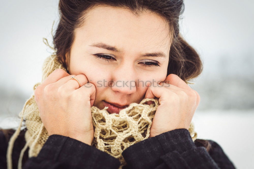 Similar – Image, Stock Photo Young girl with closed eyes wearing hat and scarf