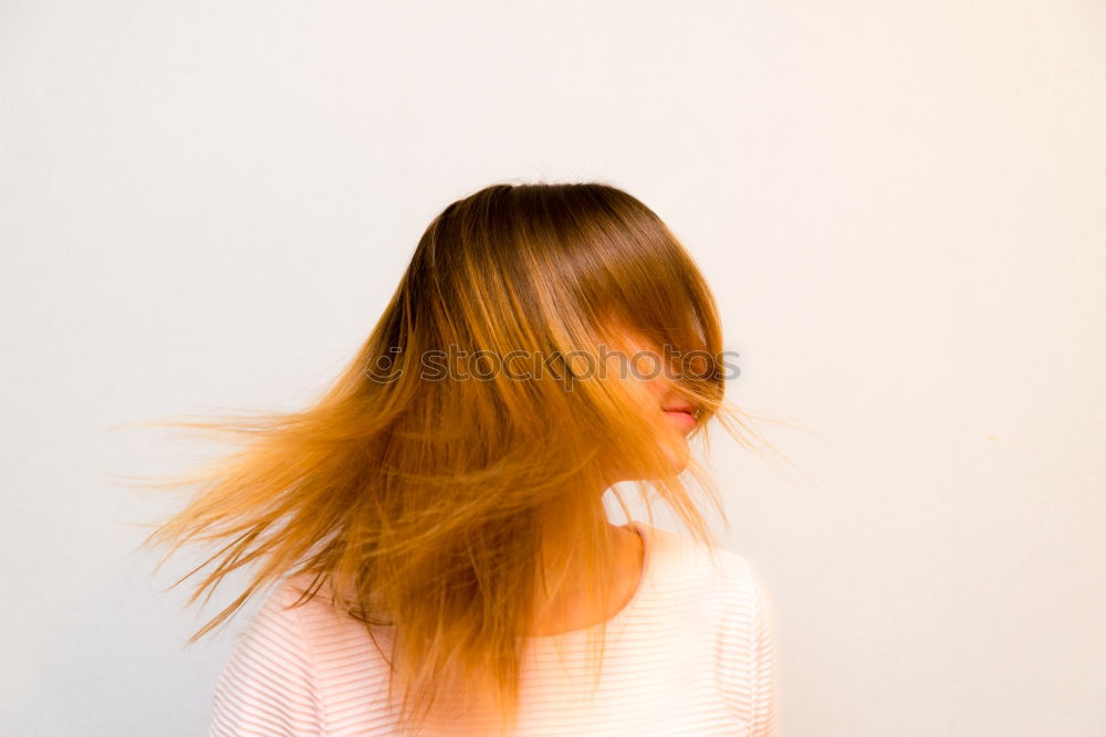 Similar – Image, Stock Photo Young redhead woman with a yellow dress in a yellow room