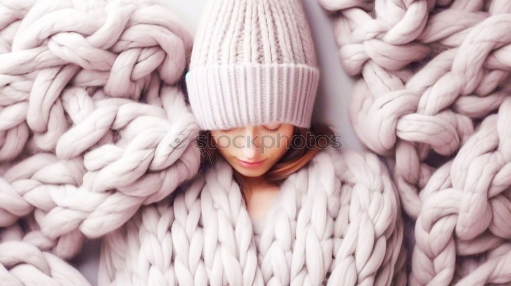 Similar – Image, Stock Photo Young woman wearing winter clothes with angry face