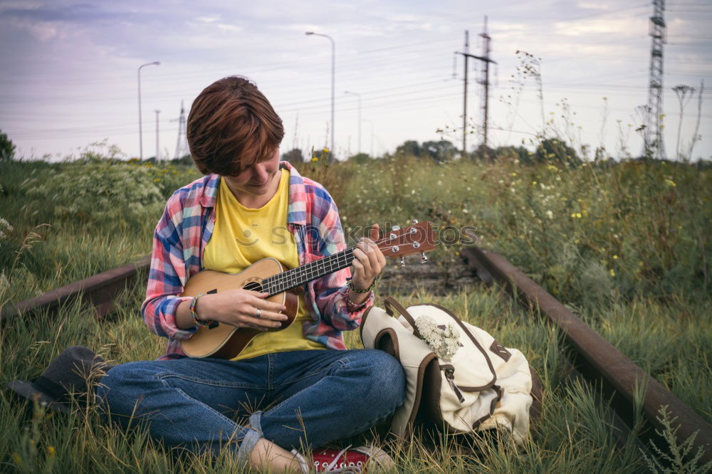 Similar – Image, Stock Photo Man with guitar in woods