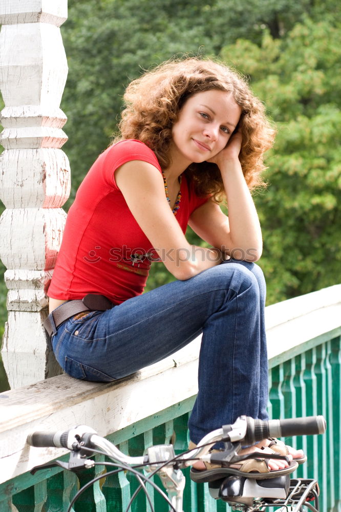 Similar – Image, Stock Photo Beautiful young blonde woman sitting on urban steps.