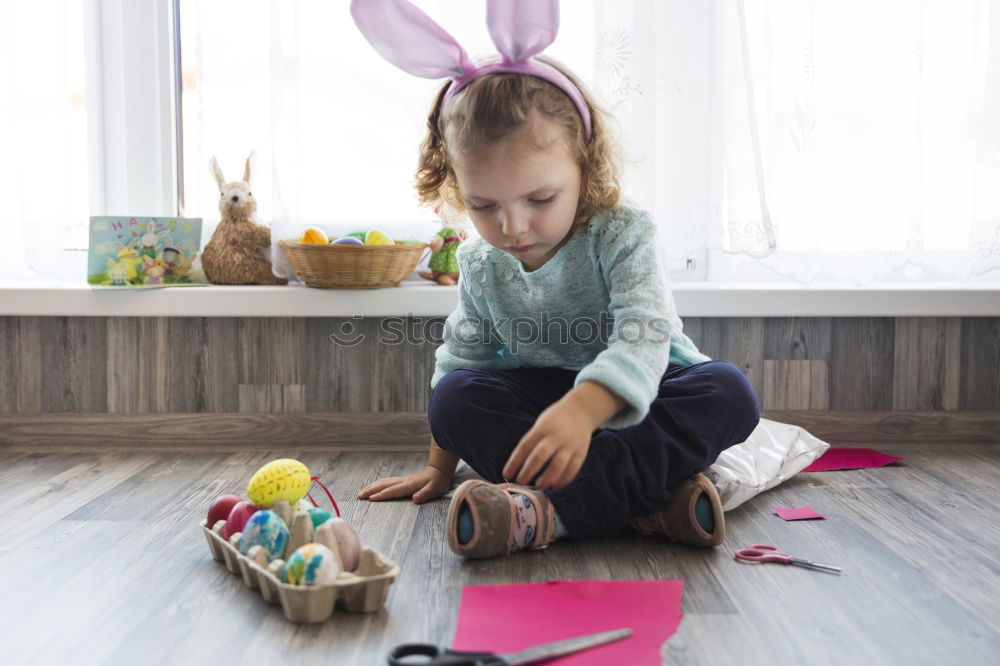 Similar – Image, Stock Photo kid girl playing with dolls at home