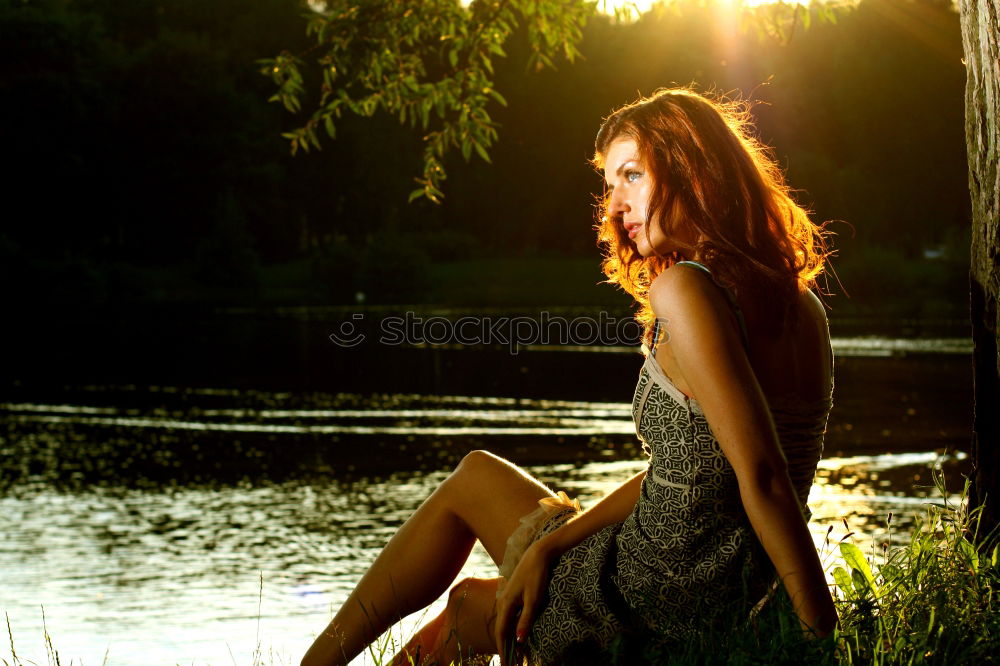 Similar – Portrait of pretty woman smiling in nature