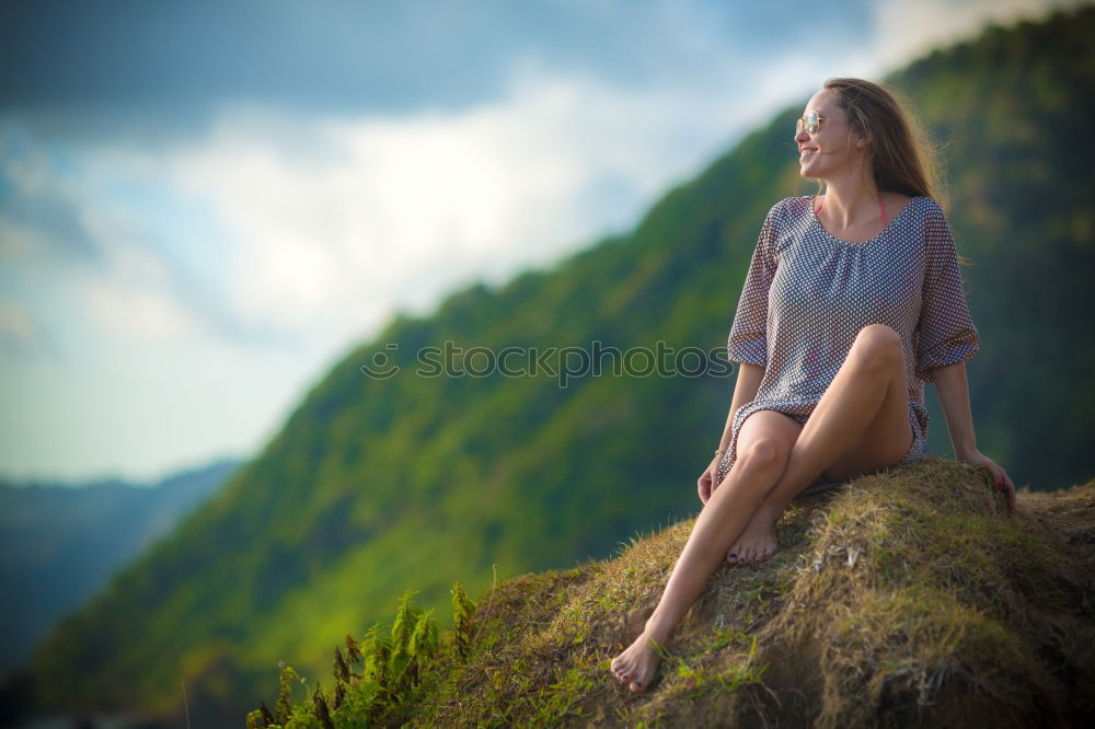 Similar – Image, Stock Photo Smiling woman at lake