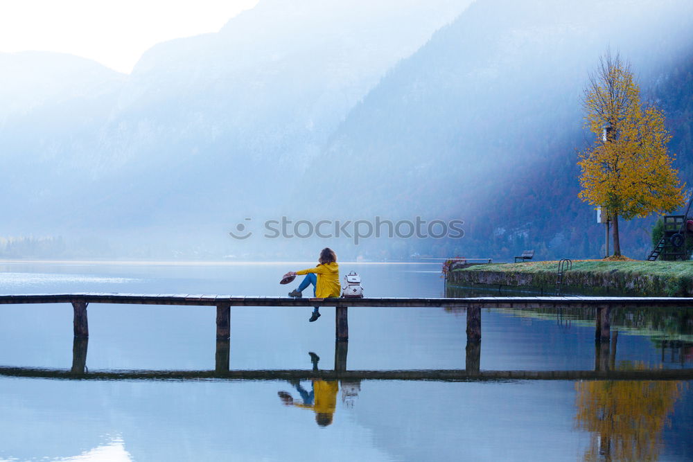 Similar – Image, Stock Photo Woman on a deck over an alpine lake