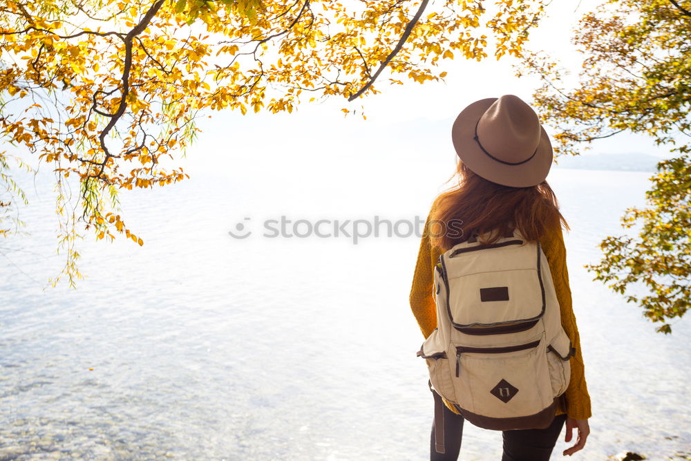 Similar – Tourist man at lake Man