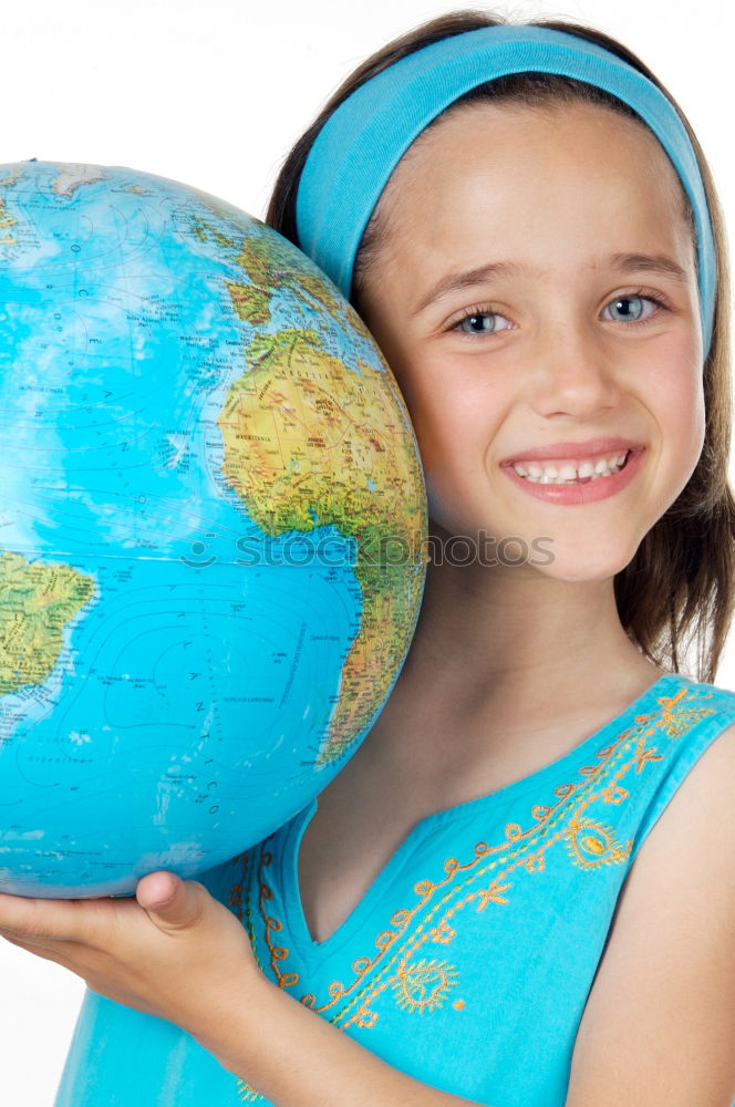 Similar – Image, Stock Photo Pupil girl pointing at globe