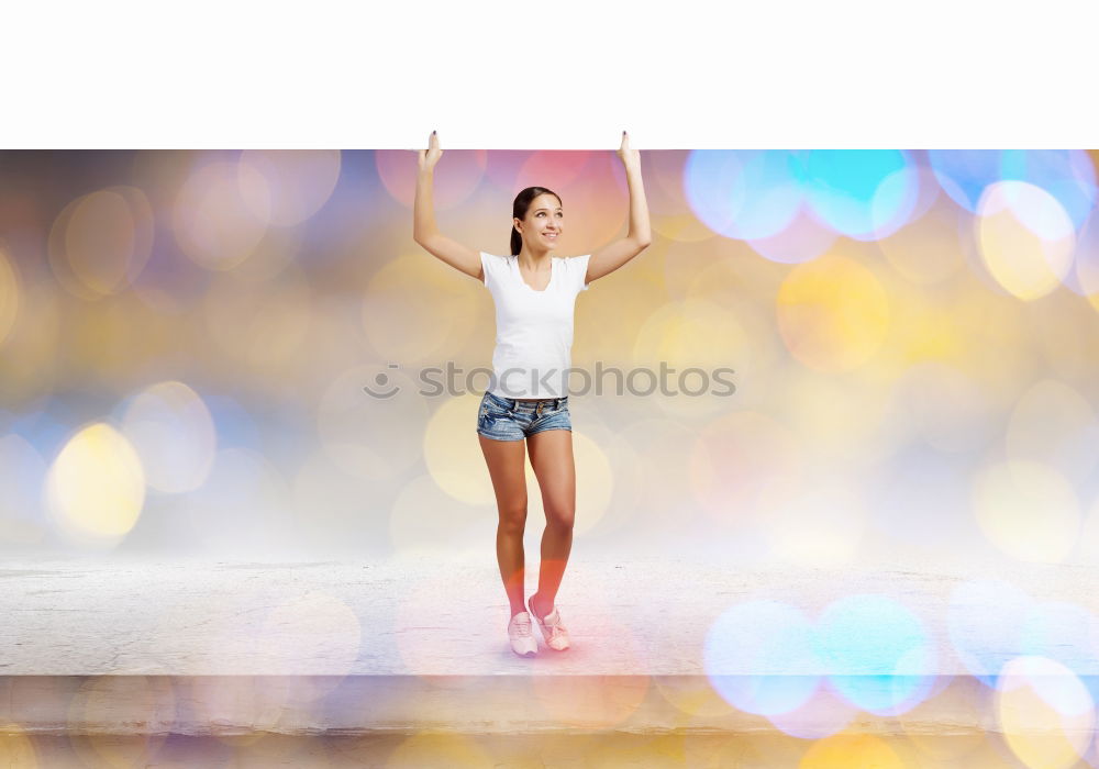 Similar – female runner jumping for joy