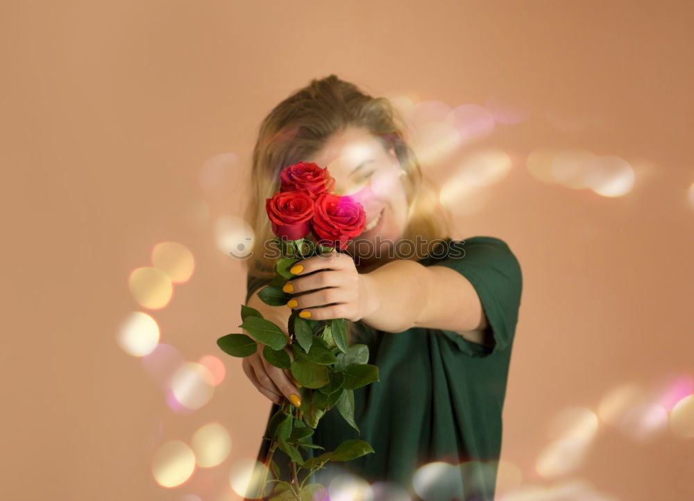 Similar – Image, Stock Photo Bouquet of roses and laughing woman’s face