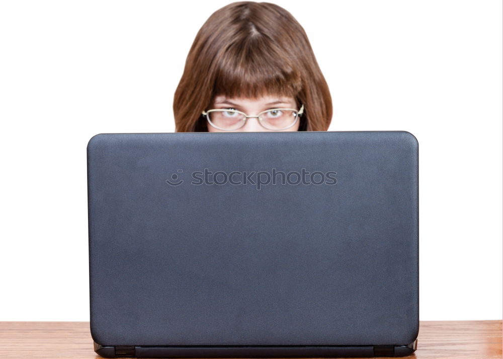 Similar – Image, Stock Photo Young desperate student with glasses looks over a laptop